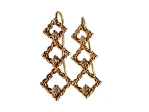 Vintage 14k Rose Gold Natural Round Diamond Handcrafted Dangle Earrings - Picture 1 of 7