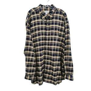 Carhartt Plaid Flannel Button Down Shirt 3XL Blue Gold Long Sleeve 100% Cotton