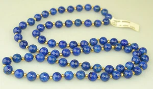NWT 8 MM GENUINE LAPIS 30" LONG NECKLACE WITH 14K YELLOW GOLD TINY SPACER BEADS - Picture 1 of 5