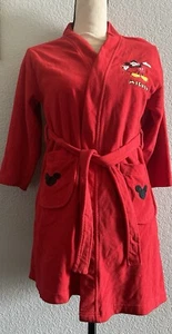 Disney Store Winter Mickey Minnie Mouse Red Fleece Bath Robe Youth L (8-10) Belt - Picture 1 of 5