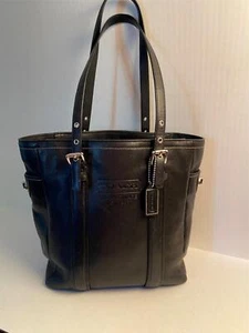 Coach Black Leather Gallery Lunch Tote Turn Lock Side Compartments zip Top 8E92 - Picture 1 of 8