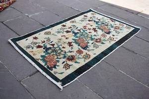 Shaved Carpet Handmade Turkish Wool turquoise Area Rug Carpet 29.9 x 49.2 inches - Picture 1 of 11