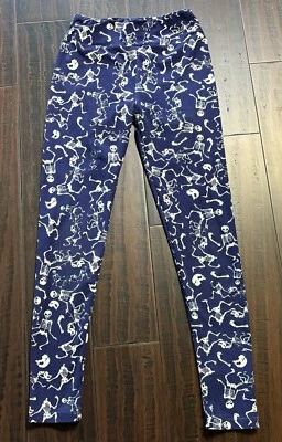 LuLaRoe Leggings Mujer Talla Única Halloween Huesos Esqueleto Perro Azul Foto 1 de 4