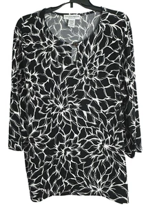 Sag Harbor Pullover Gr. XL schwarz Rundhals Stretch 3/4 Arm Blumen Freizeit - Bild 1 von 5