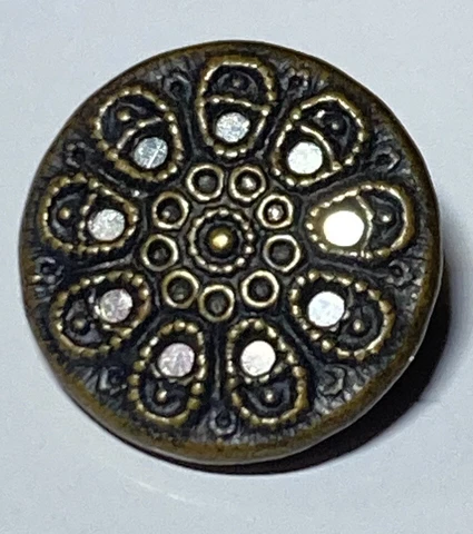 Antique Metal 2 Piece Diminutive Button Brass Silver Undermetal Color Shank 3/8" Cover