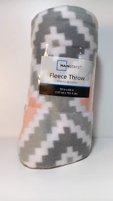 Mainstays Fleece Throw Blanket 50" x 60" Gray & Blush  - Image 1 of 4