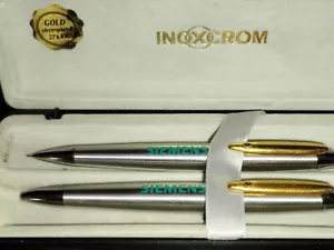 DE COLECCIÓN INOXCROM GOLD 23'6 KTS BOLÍGRAFO Y BOLÍGRAFO SIEMENS CONJUNTO DE ANUNCIOS ESPAÑA EN CAJA ORIGINAL - Imagen 1 de 14