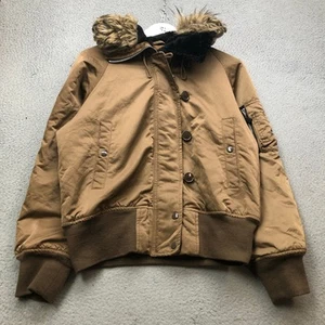 Gap Bomber Lined Jacket Hoodie Womens Small S Long Sleeve Full Zip Pockets Brown - Picture 1 of 9