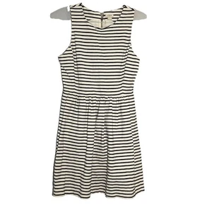 J.Crew Daybreak Pleated Ponte Mini Dress B/W Stripes Size S Pockets Sleeveless - Picture 1 of 14