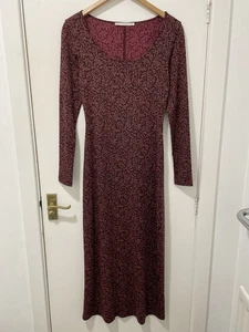 Peruvian connection Floral Maxi Dress XS Red Stretch Cotton Long Sleeve Boho - Picture 1 of 19