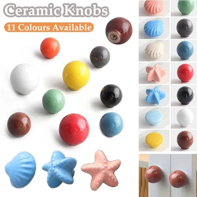 Ceramic Door Knobs Round Drawer Cabinet Cupboard Furniture Pull Handle 11 Colors - Image 1 of 4