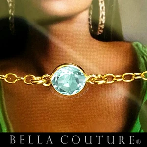 NUOVO BRACCIALE PENDENTE BC® ORO GIALLO 18K ACQUAMARINA NATURALE ART DECO CATENA 14K - Foto 1 di 24