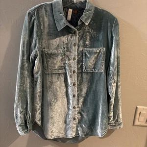 Pilcro Anthropologie Crushed Velvet Button Up Shirt Women's S Sea Foam Green - Picture 1 of 8