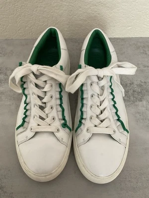 Tory Burch White Leather Ruffle Sneakers  9.5M US /40 EU Casual Low Top 36558 - Image 1 of 4
