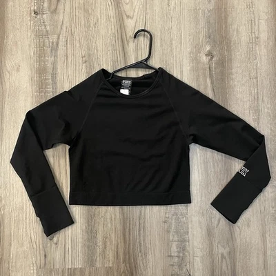 NUEVO CON ETIQUETAS Victoria’s Secret ROSA Negro Sin Costuras Top Corto Manga Larga Entrenamiento Fitness L Foto 1 de 4