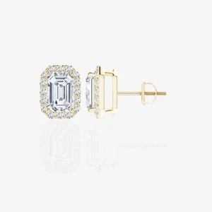 1.60Ct Emerald Cut Moissanite Diamond Halo Stud 14k Gold Earrings - Picture 1 of 2