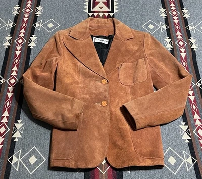 Винтажный Dawn моды замшевый блейзер ржавчины коричневый 70-х кнопка спереди куртка Sz 7 T43 - Изображение 1 из 4