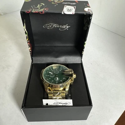 Reloj cronógrafo Ed Hardy para hombre correa de acero inoxidable cara verde Foto 1 de 4