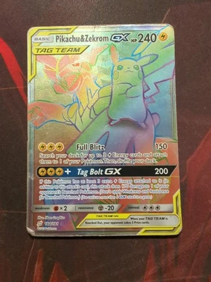 Pikachu & Zekrom GX (Secret) 184/181 Sm-Team Up Holo Rainbow Tag Team - Image 1 of 4