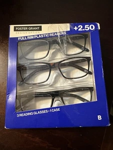 Foster Grant 3er Pack Vollrand Kunststoff Lesebrille - 2,50 (blau B) - offene Box - Bild 1 von 2