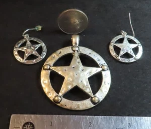 Pendant Earrings Texas Cowboy Lone Star Concho Style Silver Tone Jewelry 1778 - Picture 1 of 2