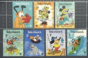 TURKS & CAICOS 1979 (INTL YEAR OF THE CHILD) DISNEY STAMPS (7) AQUATIC WATER MNH - Picture 1 of 1