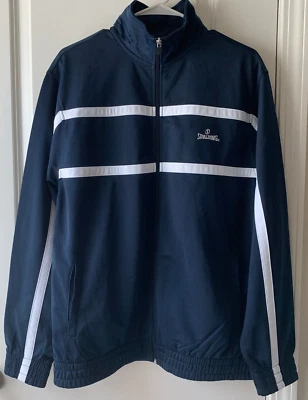 Mens Spalding Trackjacket 80s Sportswear Sweatshirt Full Zip New With Tag M Navy - Image 1 of 4