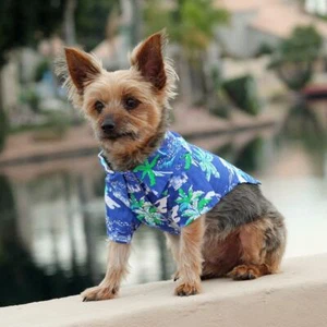 Dog Camp Shirt Ocean Blue & Palms Doggie Design Hawaiian Camp Shirt - XS-2XL - Picture 1 of 6