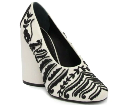BRAND New  TORY BURCH sz 9.5 Lucia 110mm Pumps Embroidered ivory/black 45746 - Image 1 of 4