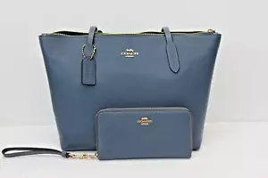 Coach XGrain Zip Tote Denim mit Kiesel umlaufender Reißverschluss Geldbörse - Bild 1 von 3