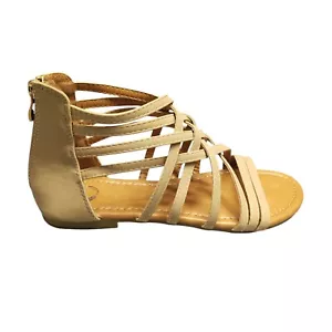 Journee Collection Strappy Sandals Womens Size 8.5 Tan Manmade Open Toe Back Zip - Picture 1 of 14