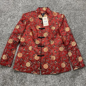 Ya Zheng Jacket Women's 2XL Silk Red Black Long Sleeve Geometric - Picture 1 of 12