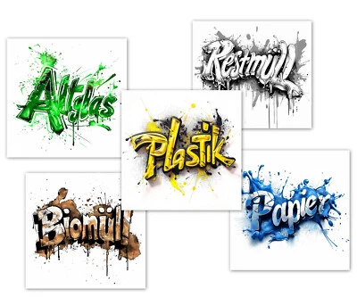 Mülltonnenaufkleber Graffiti, 10er Set Aufkleber Mülltrennung, Abfalltrennung - Bild 1 von 4