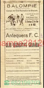 CARTEL DE FUTBOL AÑO 1933 ANTEQUERA FC - CLUB RECREATIVO GRANADA 147x315mm - Bild 1 von 3