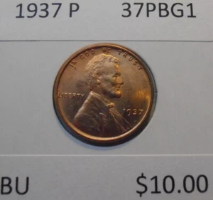 1937 P Lincoln Cent - Uncirculated, better grade (37PBG1) - Picture 1 of 6