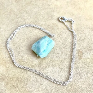 Amazonite Handmade Necklace, Natural Genuine Gemstone Wire Wrapped Silver Plated - Picture 1 of 5