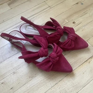 Antonio Milani Women Red Suede Double Bow Flats Pointed Toe Size 9.5 EUC - Picture 1 of 8