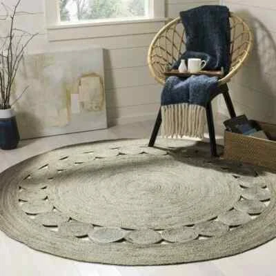 Rug 100% Cotton Round Natural Reversible Braided Modern Rustic Look Style Rug - Image 1 of 4