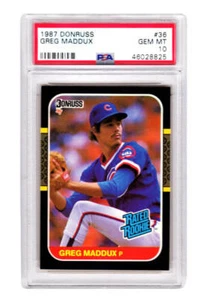 Greg Maddux (Chicago Cubs) 1987 Donruss #36 RC Rated Rookie Card PSA 10 GEM MINT - Picture 1 of 2