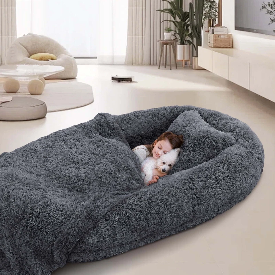 Cama lavable para perro humano de gran tamaño cama calmante con manta de almohada alfombra suave Foto 1 de 4