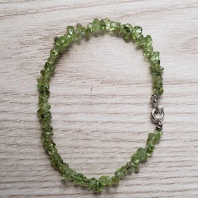 Hand- Made GENUINE * PERIDOT STONE * BRACELET 7" Long ,3-5MM - USA - Image 1 of 4