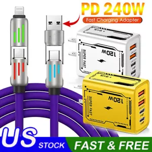 4 in 1 USB C Cable 240w Fast Charging & Data Sync Multi Silicone RGB Charge Cord - Picture 1 of 26
