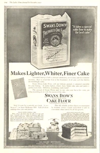 1919 SWANS DOWN Kuchen Mehl Bäckerei DRUCKANZEIGE Rezept Dessert Schokoladenglasur - Bild 1 von 1