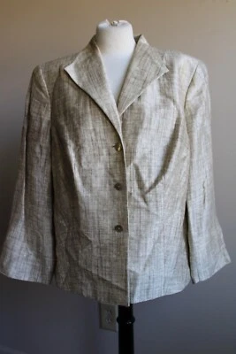 Chaqueta Blazer Lafayette 148 16 Beige Marrón Patrón Lino Seda Botón Delantero Foto 1 de 4