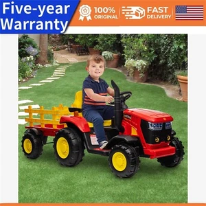 Electric Kids Ride-On Tractor with Trailer Dual Motors Led Lights Music Mode - Picture 1 of 8