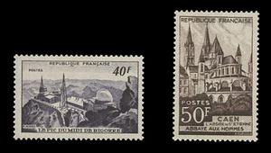 FRANCIA Sc# 673-4, 1951 OBSERVATORIO Y ABBAYE AUX HOMMES - COMO NUEVO F-VF NH SET - Imagen 1 de 1