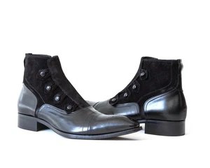 Jo Ghost 2379 italienische schwarze Leder/Wildleder Kombi Stiefeletten mit Knöpfen & Reißverschluss - Bild 1 von 5