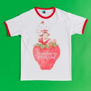 Official Strawberry Shortcake Vintage White And Red Ringer T-Shirt : L - Picture 1 of 3