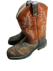 Ariat WorkHog Boys Size 2 Brown Classic Square Toe Western Boots Shoes - Picture 1 of 7