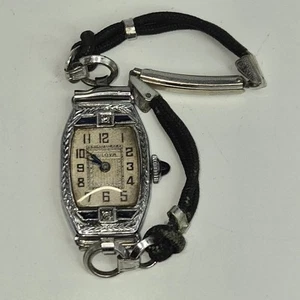 Vtg Art Deco Bulova Ladies watch White 14K Gold 1924 Diamond & Sapphire Working - Picture 1 of 22